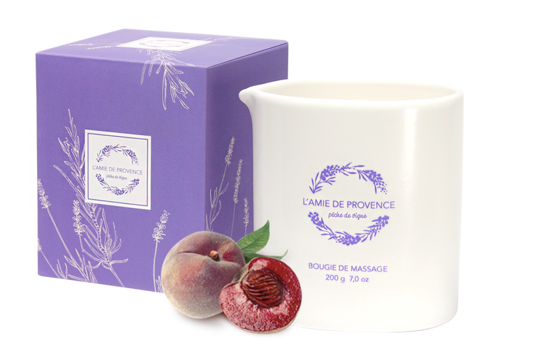 L’Amie de Provence naturalna świeca do masażu o zapachu winnej brzoskwini (pêche de vigne).