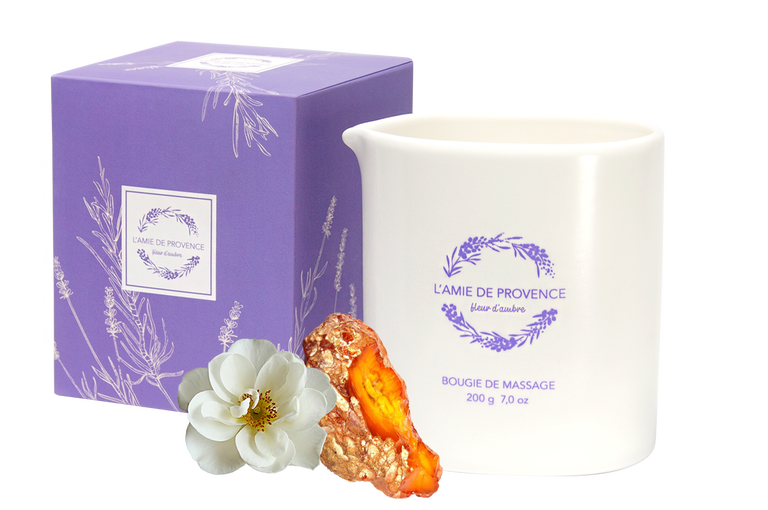 L’Amie de Provence naturalna świeca do masażu o kwiatowym zapachu ambry (fleur d'ambre). 