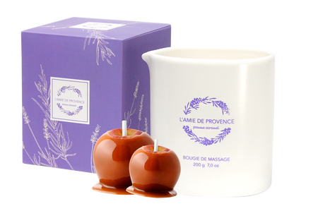 L’Amie de Provence naturalna świeca do masażu o apetycznym zapachu jabłka w karmelu (pomme caramel). 