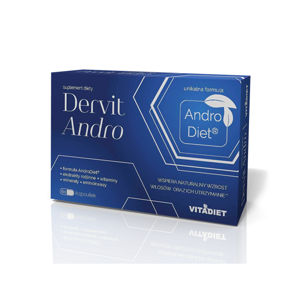 DervitAndro suplement diety dla mężczyzn i kobiet wspomagający łysienie androgenowe.